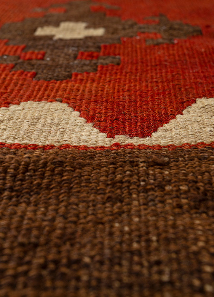 nayaab red and orange wool flat weaves Rug - CloseUp nayaab red and orange wool flat weaves Rug - CloseUp