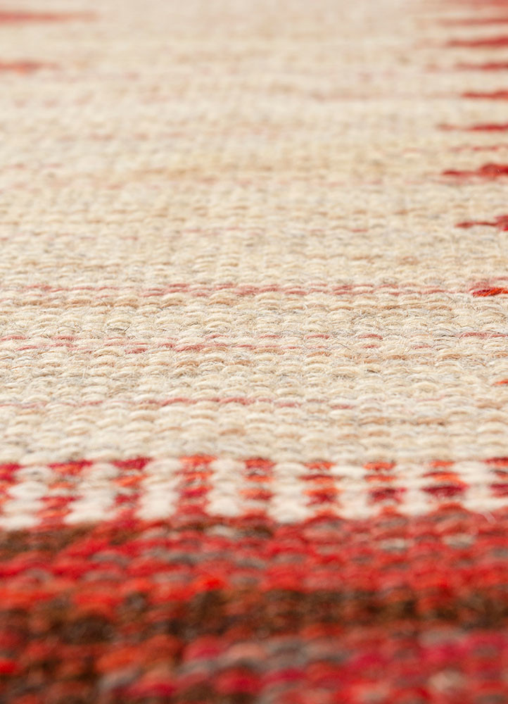 nayaab red and orange wool flat weaves Rug - CloseUp
