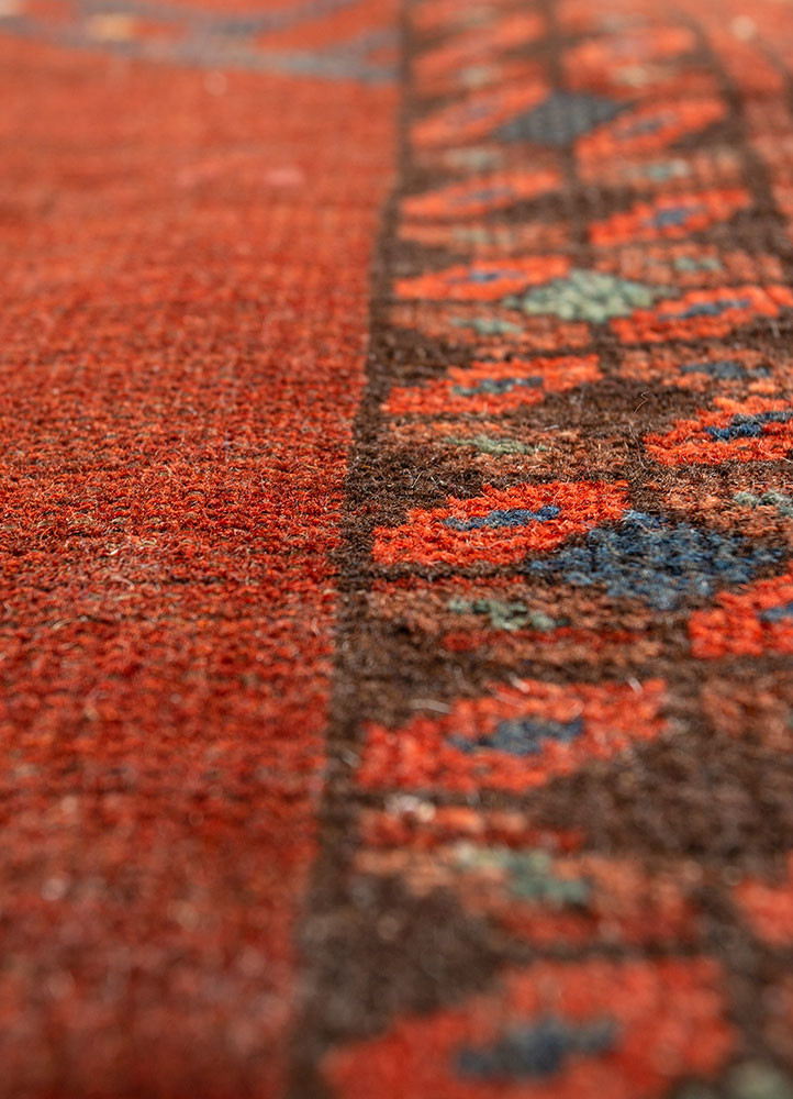 kiaan red and orange wool hand knotted Rug - CloseUp