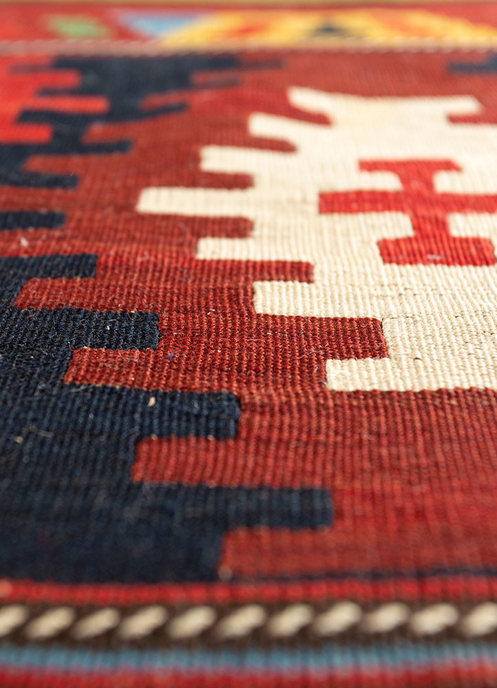 nayaab red and orange wool flat weaves Rug - CloseUp
