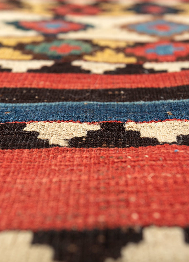 nayaab blue wool flat weaves Rug - CloseUp