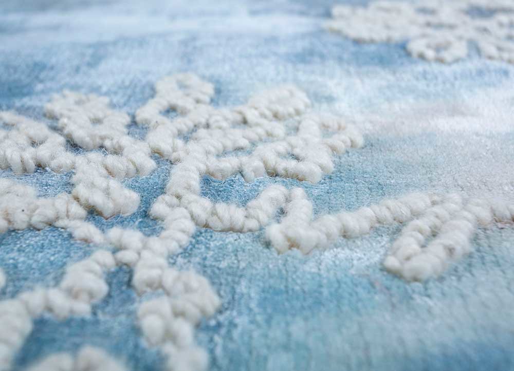 bespoke sile blue wool and viscose hand loom Rug - CloseUp