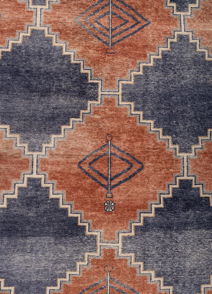 erbe blue wool hand knotted Rug - CloseUp erbe blue wool hand knotted Rug - CloseUp