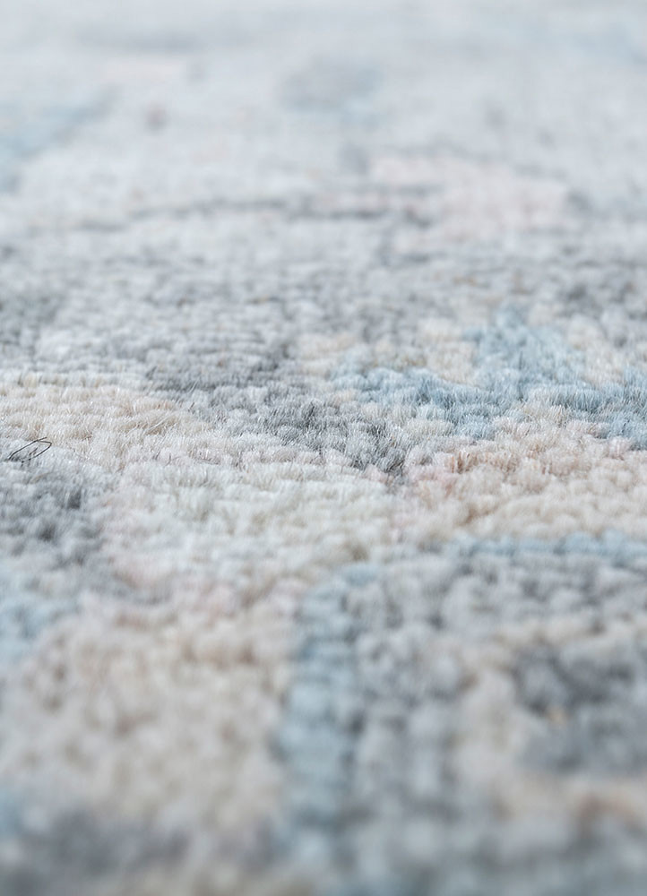 far east blue wool hand knotted Rug - CloseUp