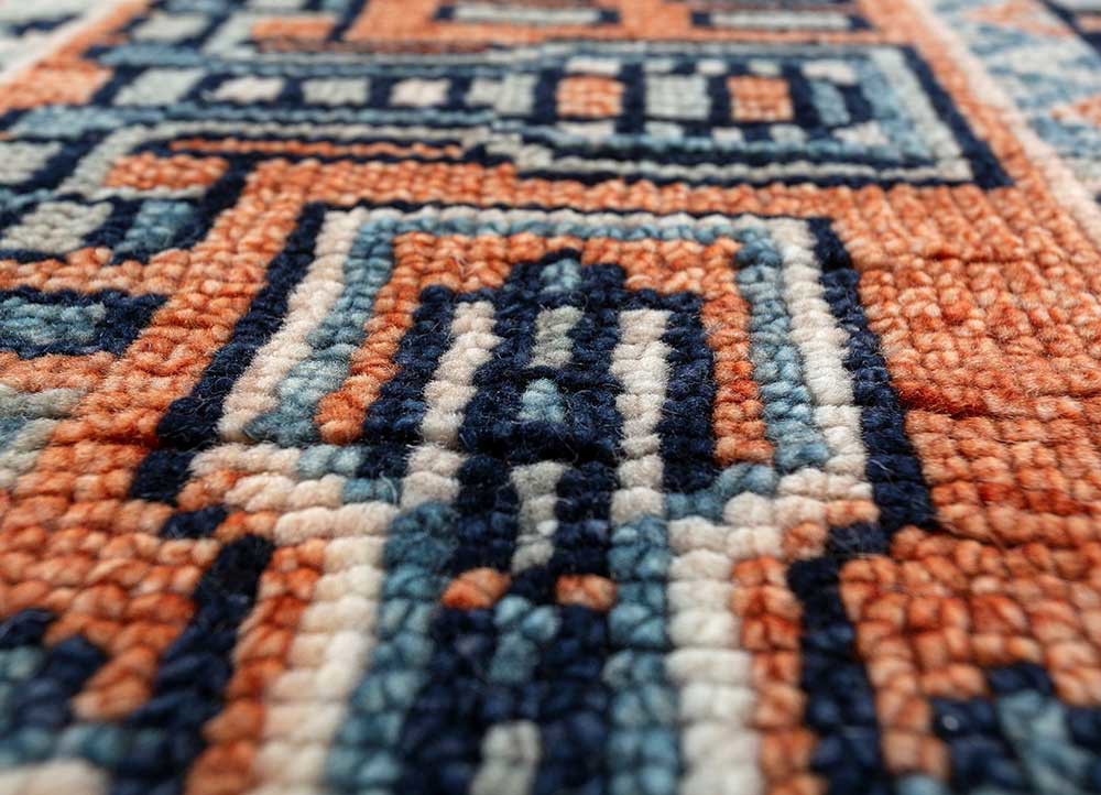 erbe red and orange wool hand knotted Rug - CloseUp erbe red and orange wool hand knotted Rug - CloseUp