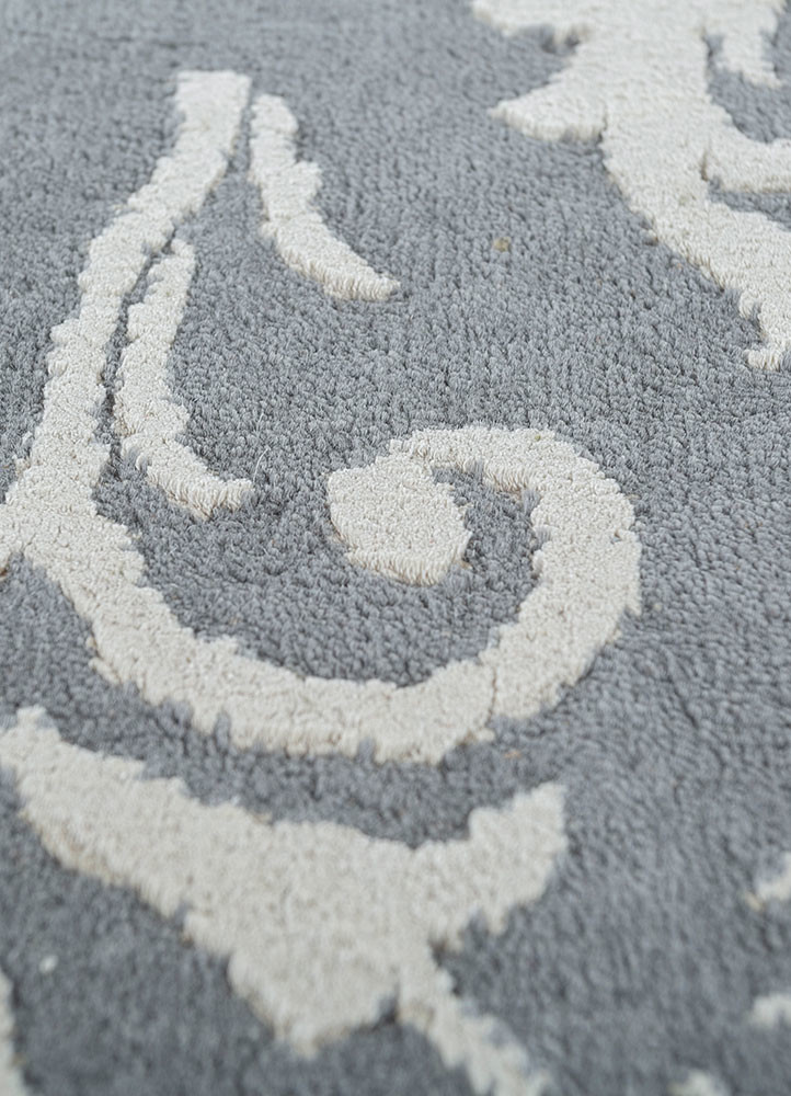 aurora grey and black wool and silk hand knotted Rug - CloseUp aurora grey and black wool and silk hand knotted Rug - CloseUp