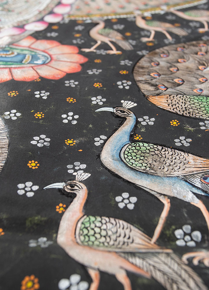 pichwai grey and black cotton cloth art work WALL ART & TAPESTRY - CloseUp pichwai grey and black cotton cloth art work WALL ART & TAPESTRY - CloseUp