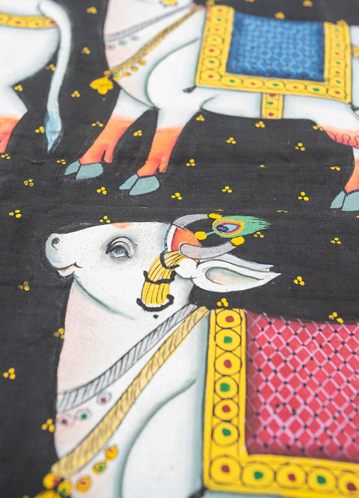 pichwai grey and black cotton cloth art work WALL ART & TAPESTRY - CloseUp pichwai grey and black cotton cloth art work WALL ART & TAPESTRY - CloseUp
