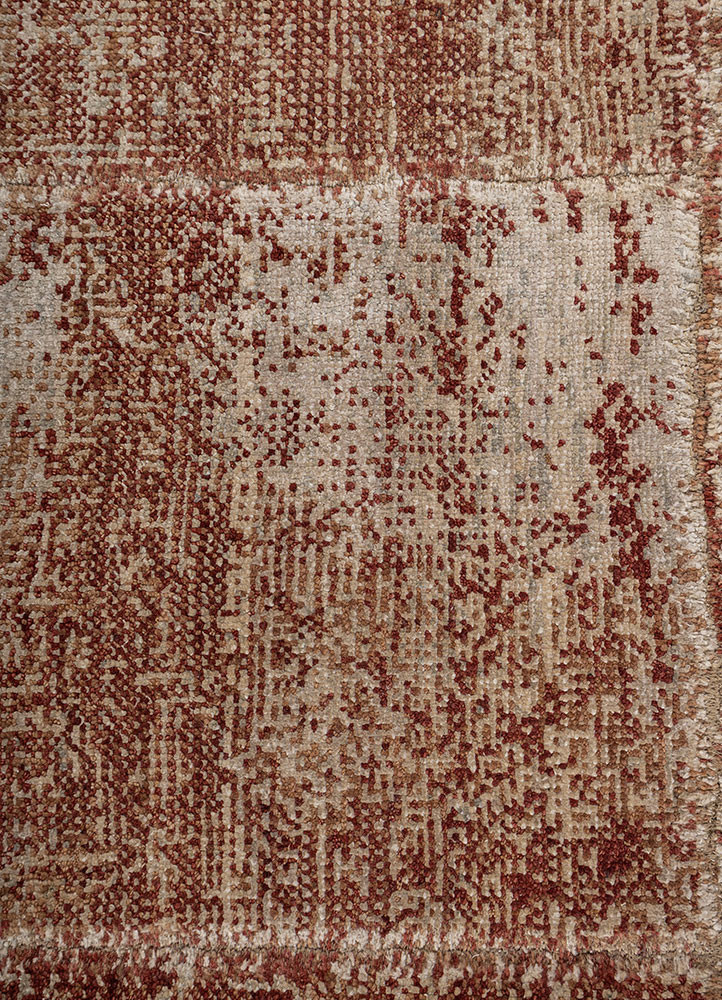 provenance red and orange wool and silk hand knotted Rug - CloseUp provenance red and orange wool and silk hand knotted Rug - CloseUp