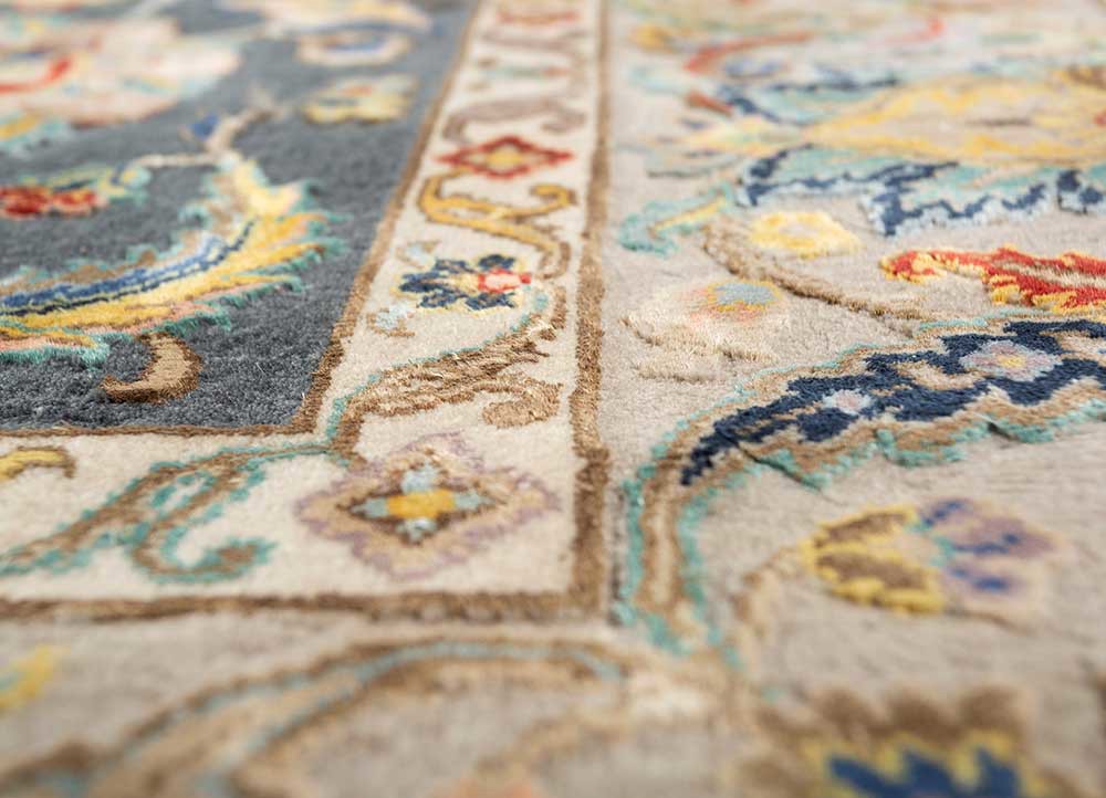 aurora blue wool and silk hand knotted Rug - CloseUp aurora blue wool and silk hand knotted Rug - CloseUp