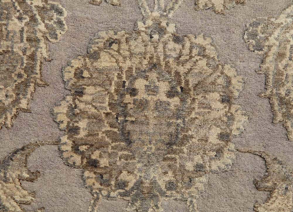 aurora grey and black wool and silk hand knotted Rug - CloseUp