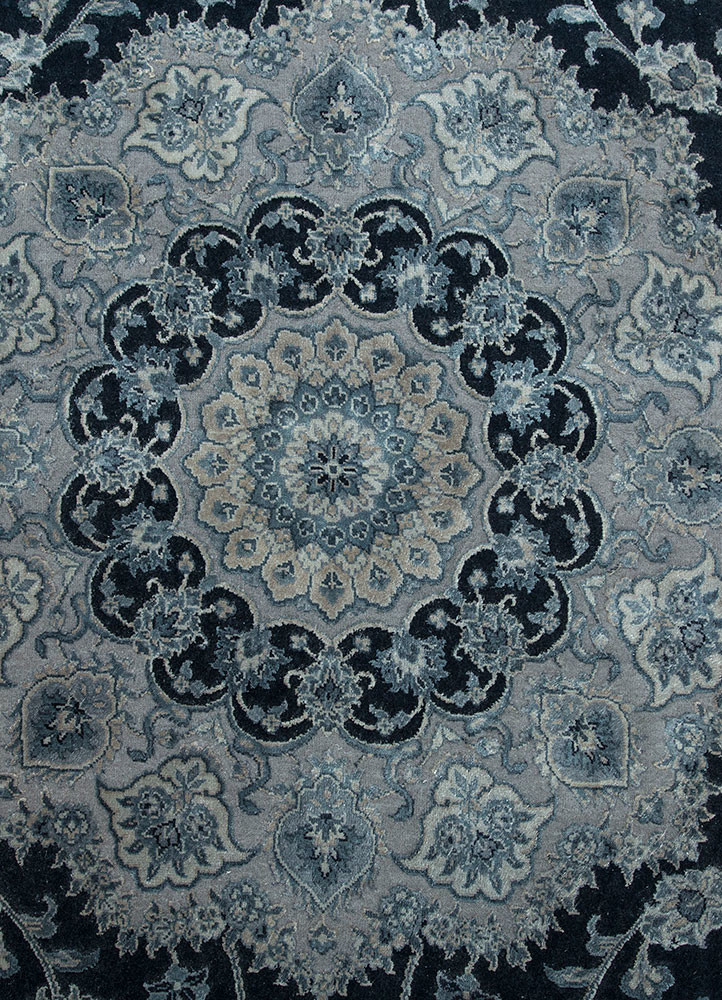 aurora blue wool and silk hand knotted Rug - CloseUp