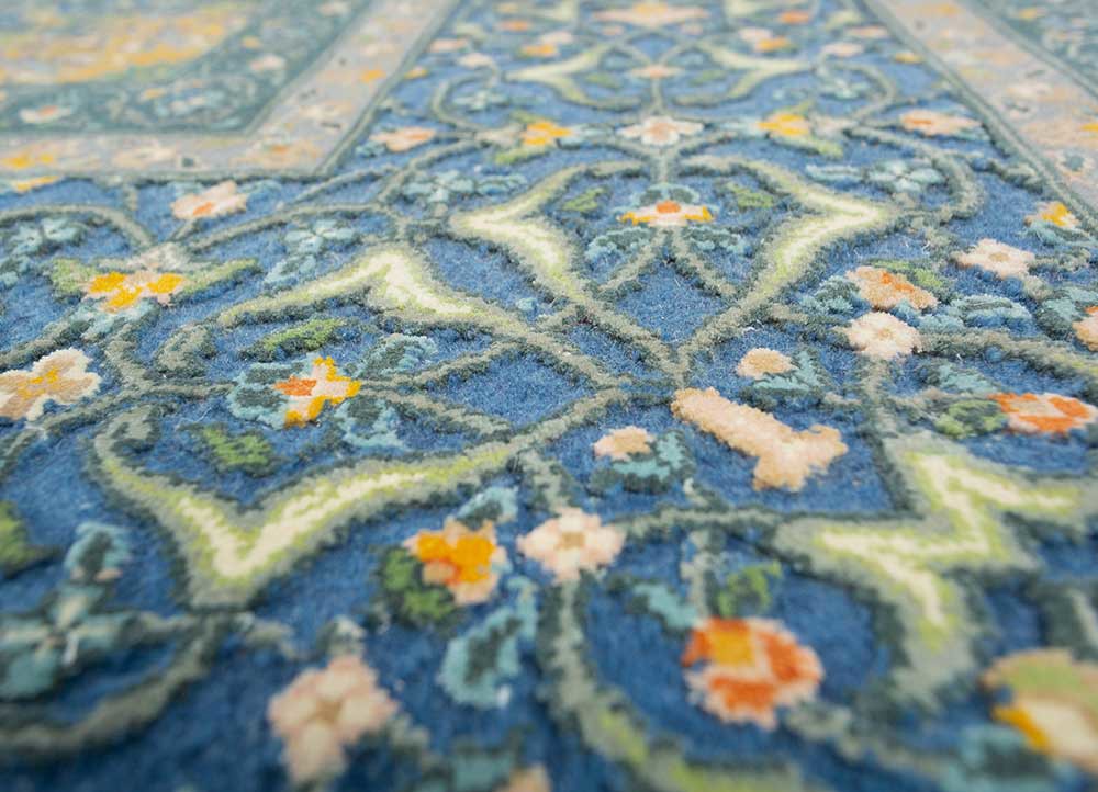 aurora blue wool and silk hand knotted Rug - CloseUp aurora blue wool and silk hand knotted Rug - CloseUp