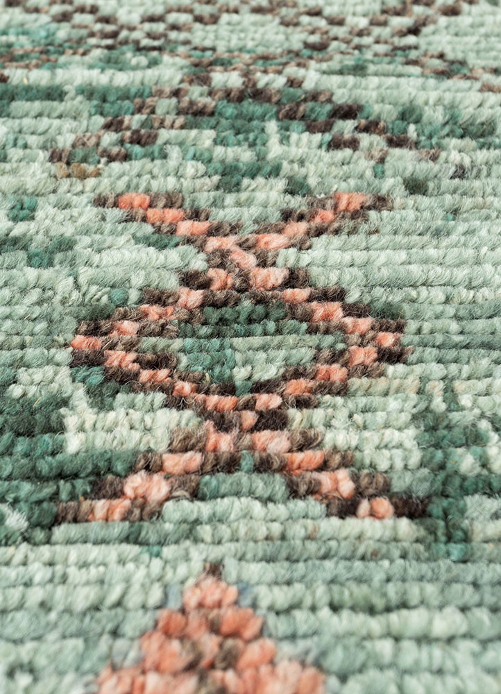 thyme green afghan wool hand knotted Rug - CloseUp