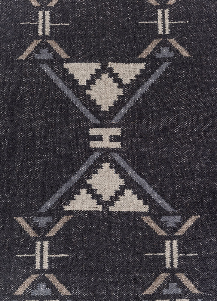 bedouin grey and black wool flat weaves Rug - CloseUp bedouin grey and black wool flat weaves Rug - CloseUp