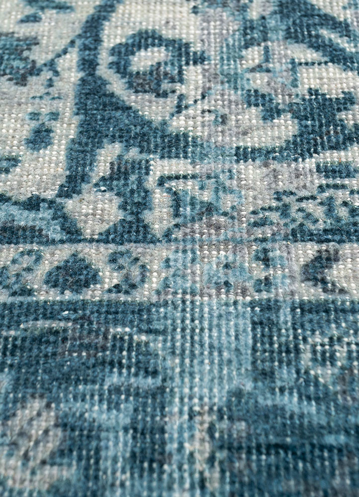gulmarg blue silk hand knotted Rug - CloseUp