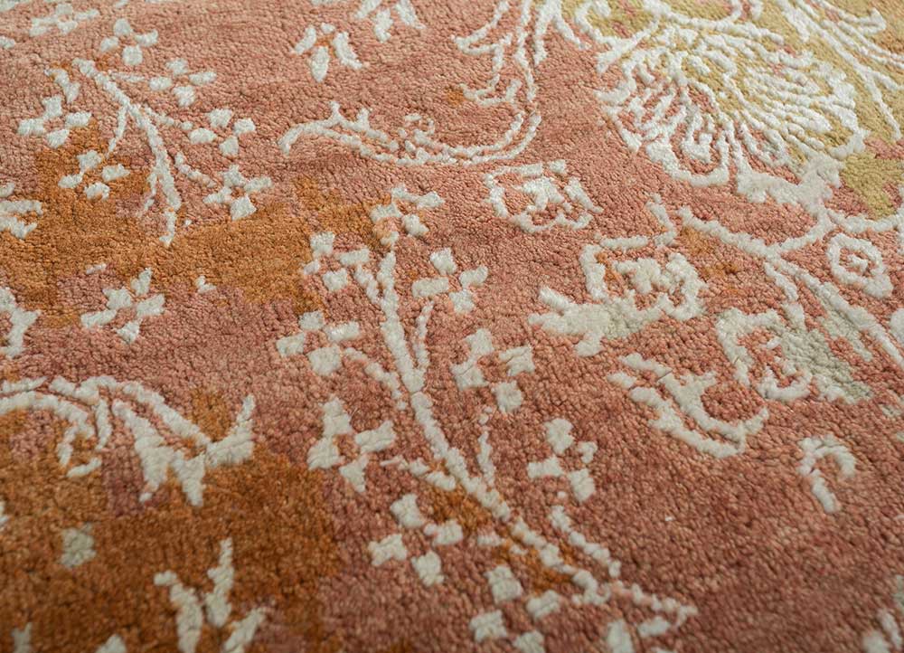 far east red and orange wool and bamboo silk hand knotted Rug - CloseUp far east red and orange wool and bamboo silk hand knotted Rug - CloseUp