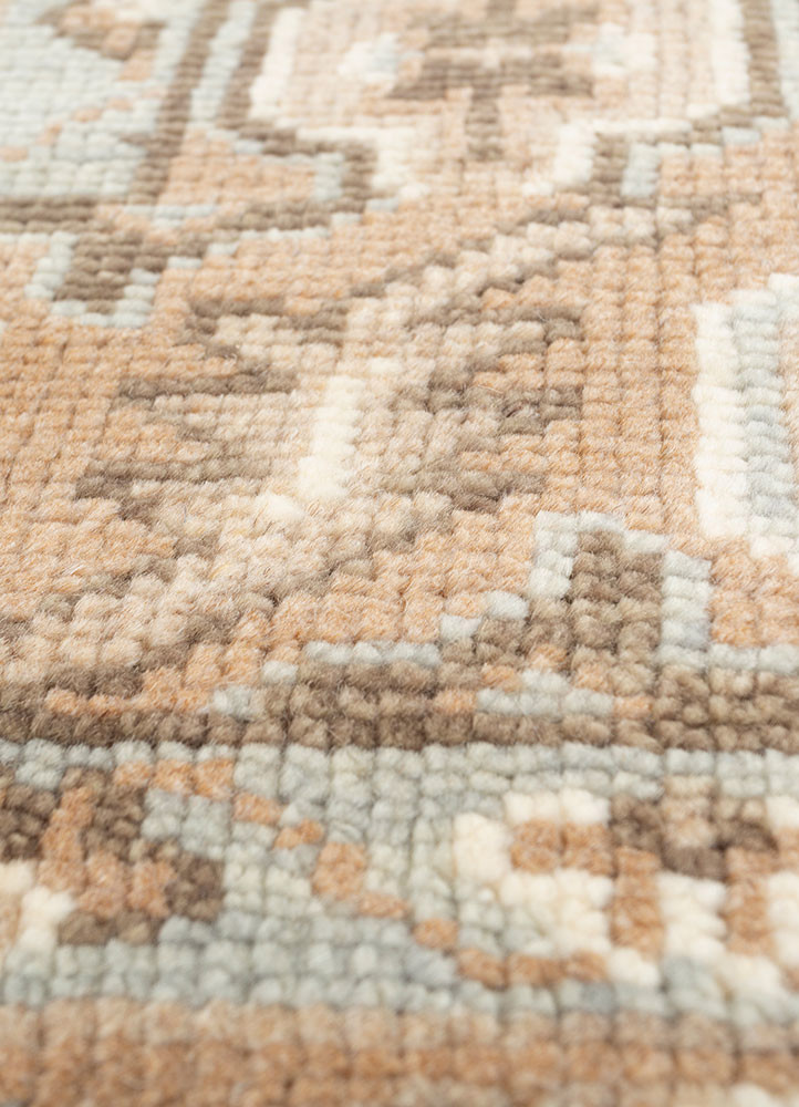 thyme beige and brown wool hand knotted Rug - CloseUp