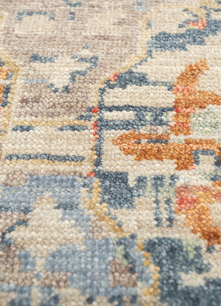 gulnar blue wool hand knotted Rug - CloseUp