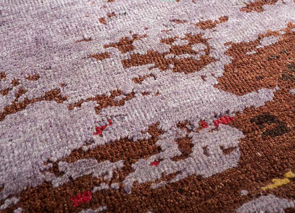pansy red and orange wool and viscose hand knotted Rug - CloseUp