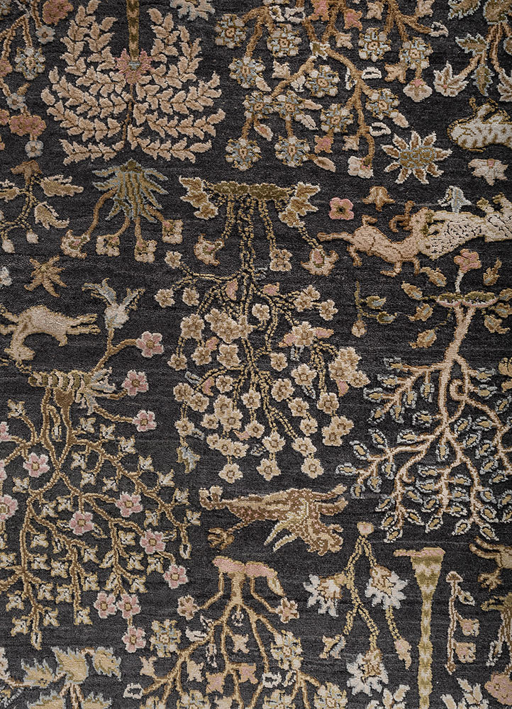 aprezo grey and black wool and silk hand knotted Rug - CloseUp aprezo grey and black wool and silk hand knotted Rug - CloseUp