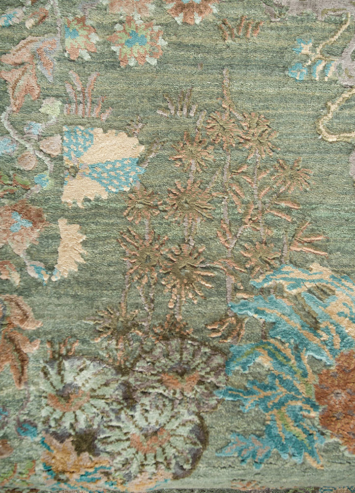 far east green wool and silk hand knotted Rug - CloseUp far east green wool and silk hand knotted Rug - CloseUp