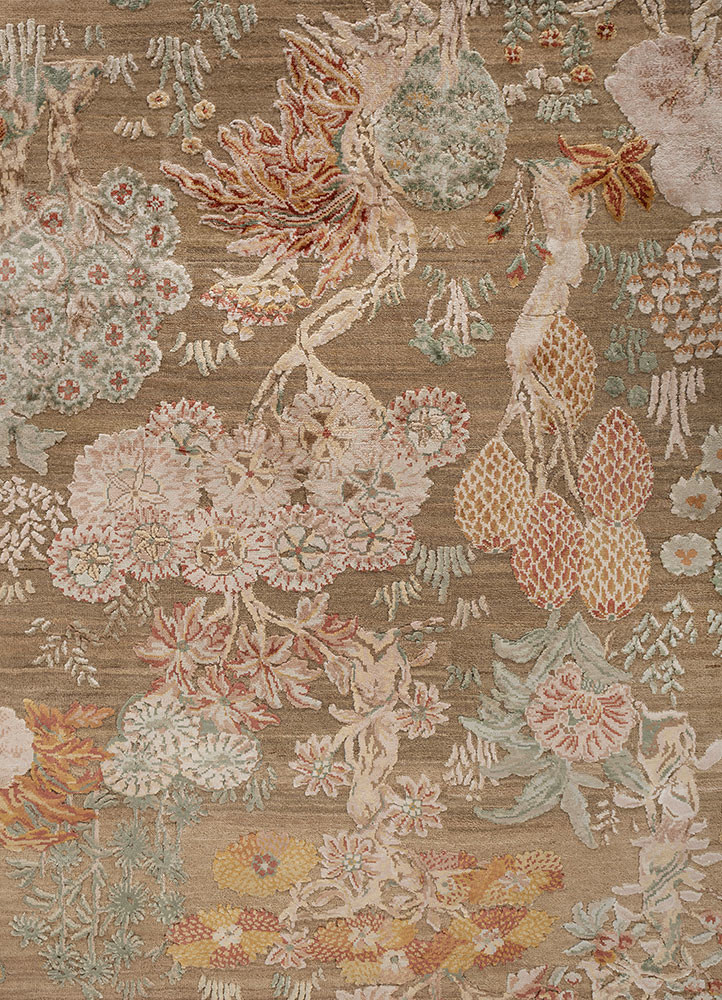aurora beige and brown wool and silk hand knotted Rug - CloseUp aurora beige and brown wool and silk hand knotted Rug - CloseUp