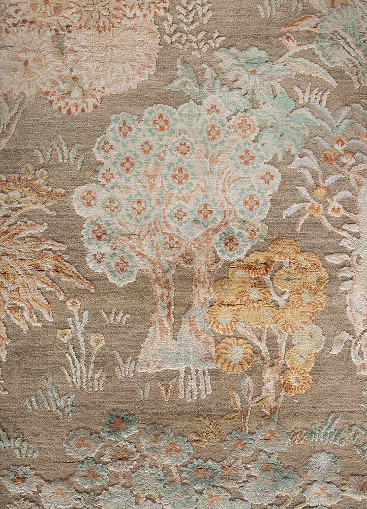 Aurora Beige & Brown Hand Knotted Wool & Silk Rugs - Slr-13009(Cs