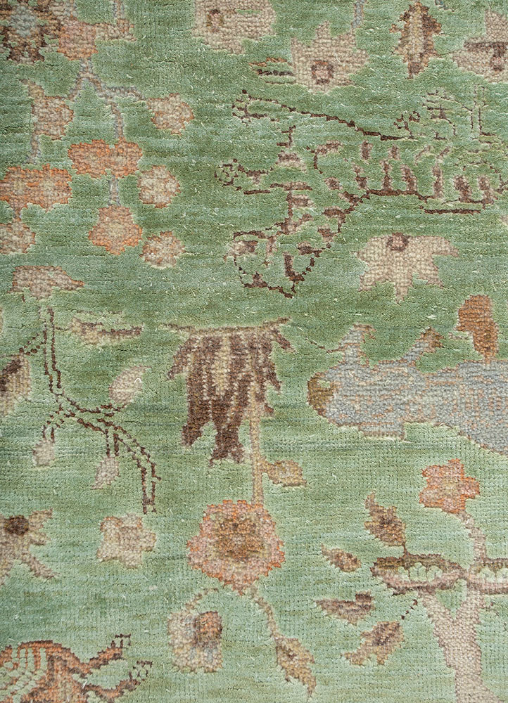 far east green wool and silk hand knotted Rug - CloseUp far east green wool and silk hand knotted Rug - CloseUp