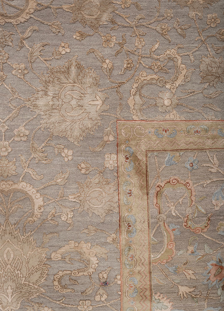 aurora red and orange wool and silk hand knotted Rug - CloseUp