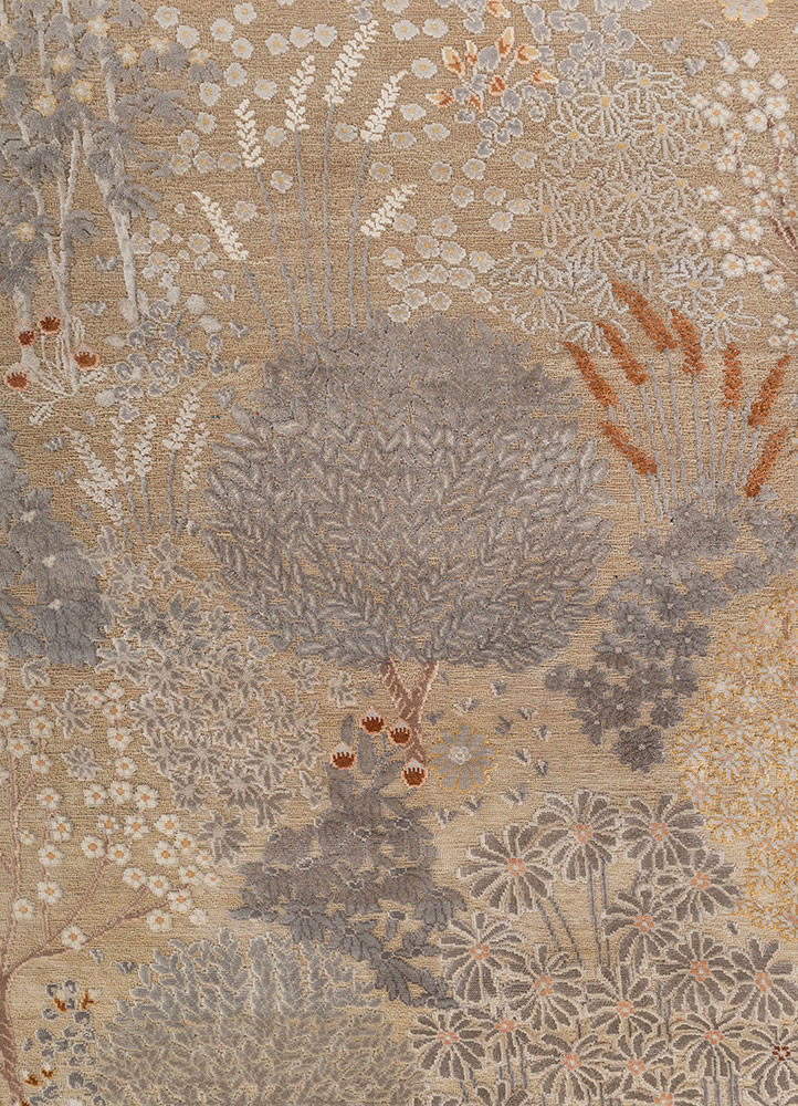 far east beige and brown wool and silk hand knotted Rug - CloseUp far east beige and brown wool and silk hand knotted Rug - CloseUp