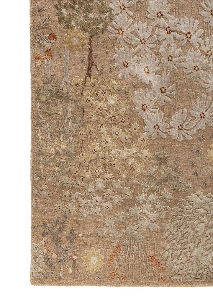 far east beige and brown wool and silk hand knotted Rug - CloseUp far east beige and brown wool and silk hand knotted Rug - CloseUp