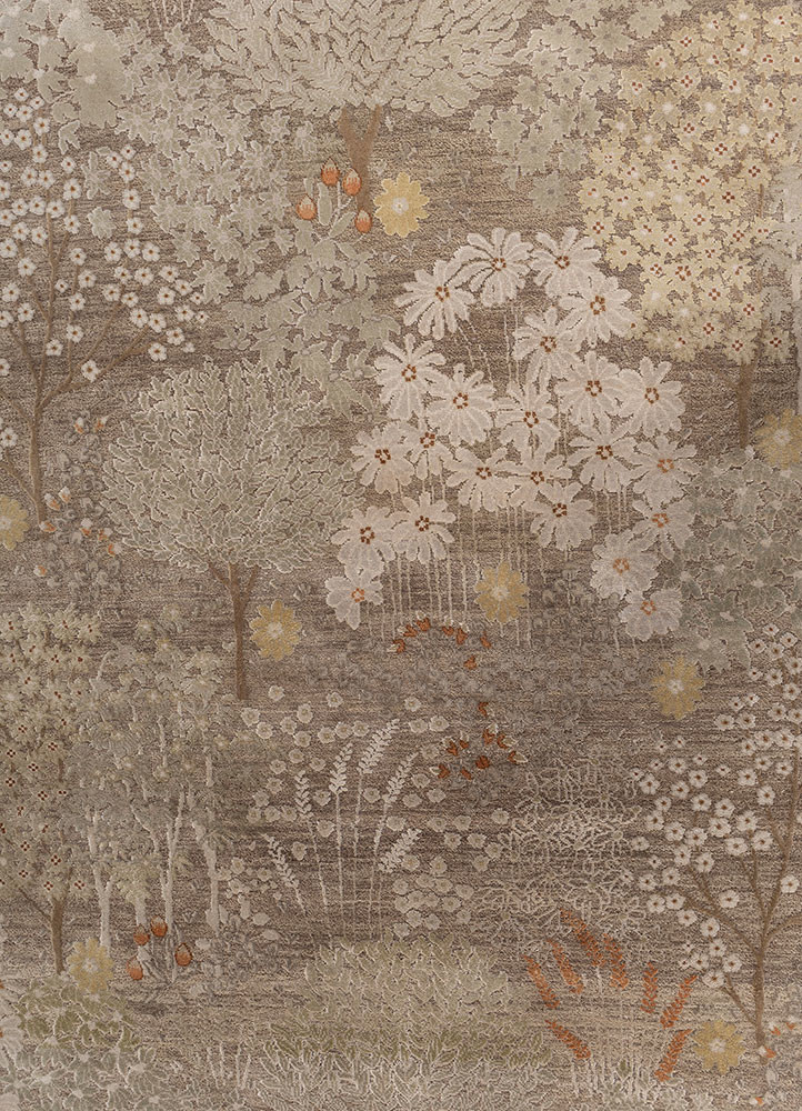 far east beige and brown wool and silk hand knotted Rug - CloseUp far east beige and brown wool and silk hand knotted Rug - CloseUp
