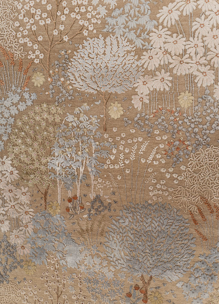 far east beige and brown wool and silk hand knotted Rug - CloseUp far east beige and brown wool and silk hand knotted Rug - CloseUp
