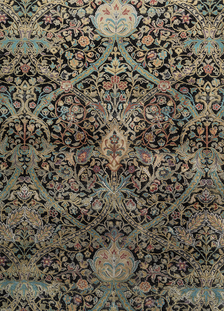 aprezo grey and black wool and silk hand knotted Rug - CloseUp aprezo grey and black wool and silk hand knotted Rug - CloseUp