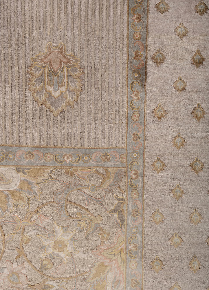 aprezo ivory wool and silk hand knotted Rug - CloseUp aprezo ivory wool and silk hand knotted Rug - CloseUp