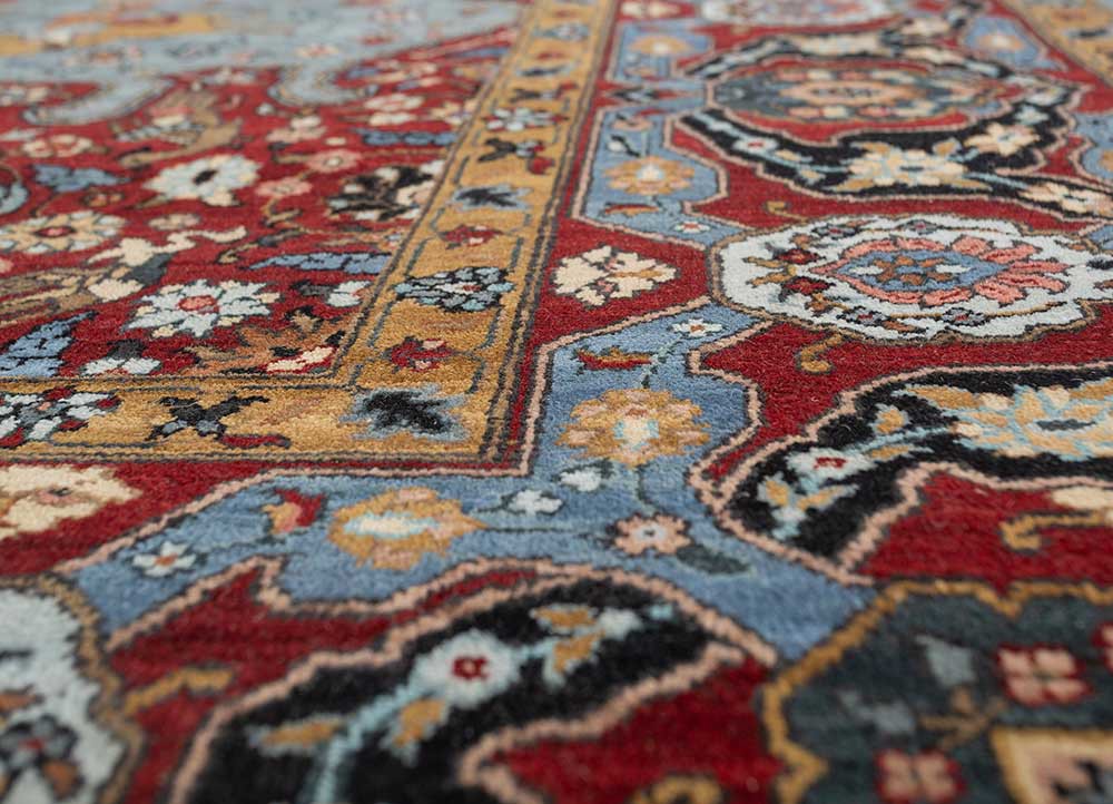 gulnar blue wool hand knotted Rug - CloseUp gulnar blue wool hand knotted Rug - CloseUp