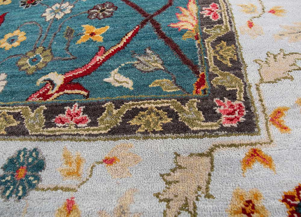 cyanna blue wool hand knotted Rug - CloseUp cyanna blue wool hand knotted Rug - CloseUp
