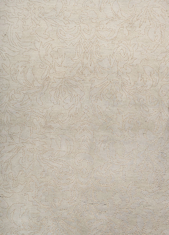 pansy green wool hand knotted Rug - CloseUp