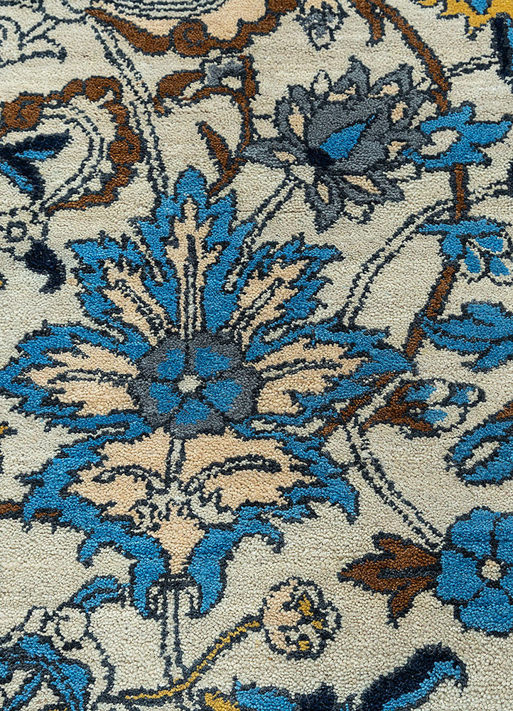 far east ivory wool hand knotted Rug - CloseUp