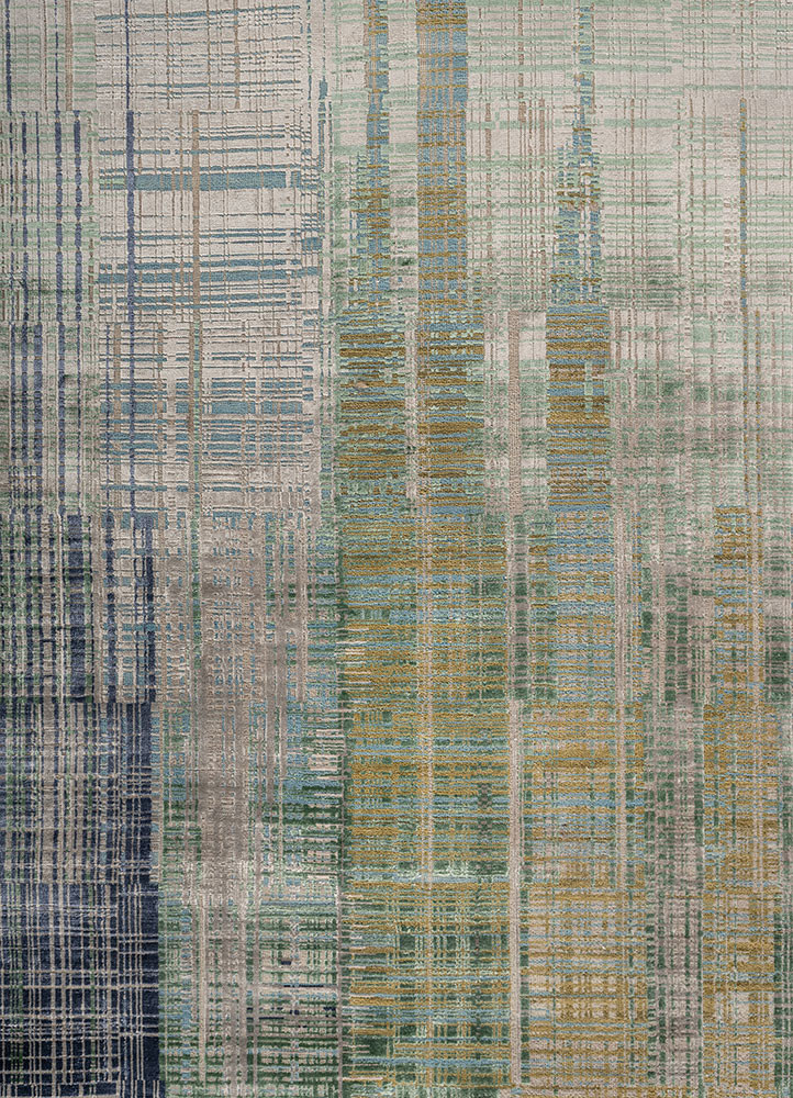 unstring by kavi grey and black wool and bamboo silk hand knotted Rug - CloseUp