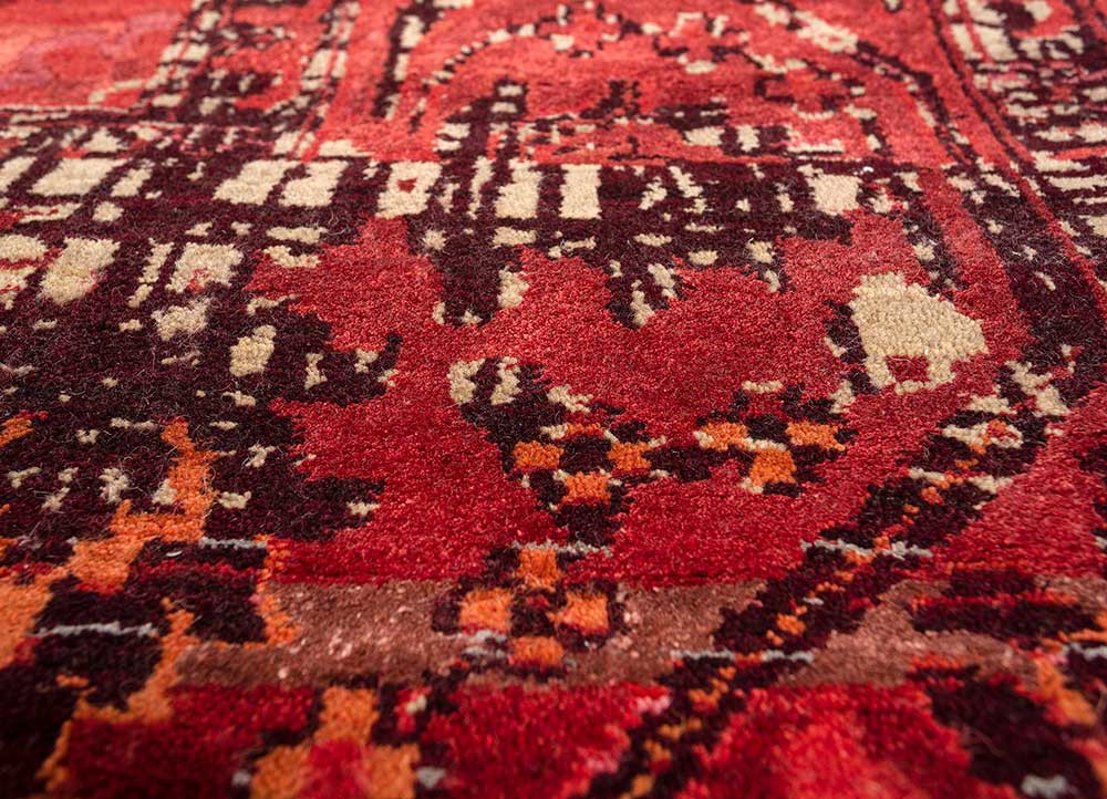 viscaya red and orange wool and bamboo silk hand knotted Rug - CloseUp