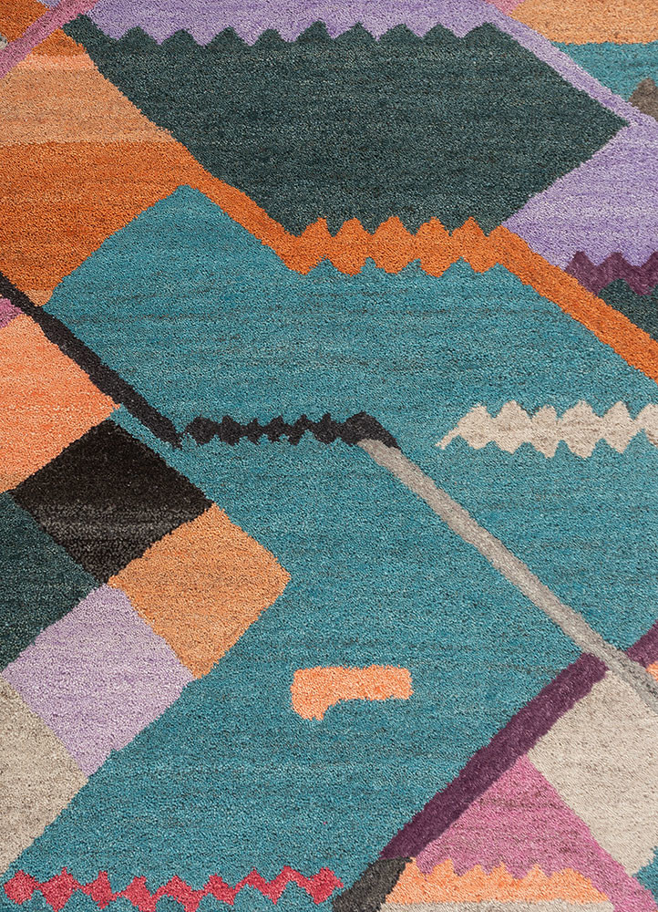 weaver art reserve blue wool hand tufted Rug - CloseUp