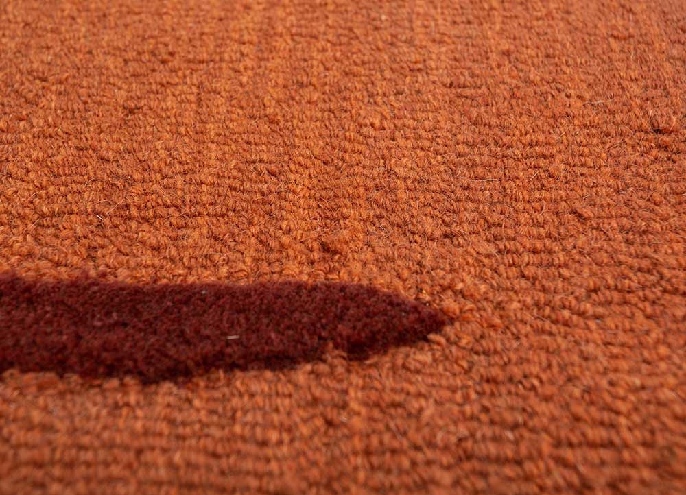 white noise red and orange wool and viscose hand tufted Rug - CloseUp