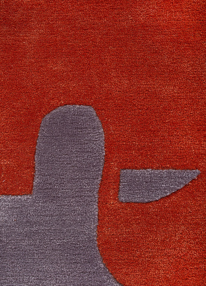 white noise red and orange wool and viscose hand tufted Rug - CloseUp