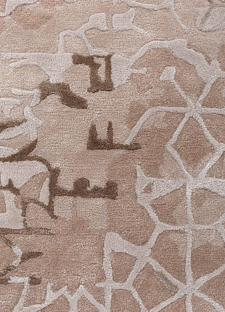mythos beige and brown wool and viscose hand tufted Rug - CloseUp