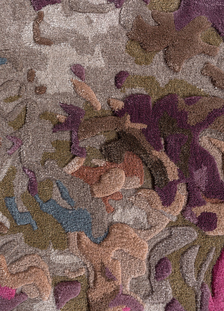 white noise pink and purple wool and viscose hand tufted Rug - CloseUp white noise pink and purple wool and viscose hand tufted Rug - CloseUp