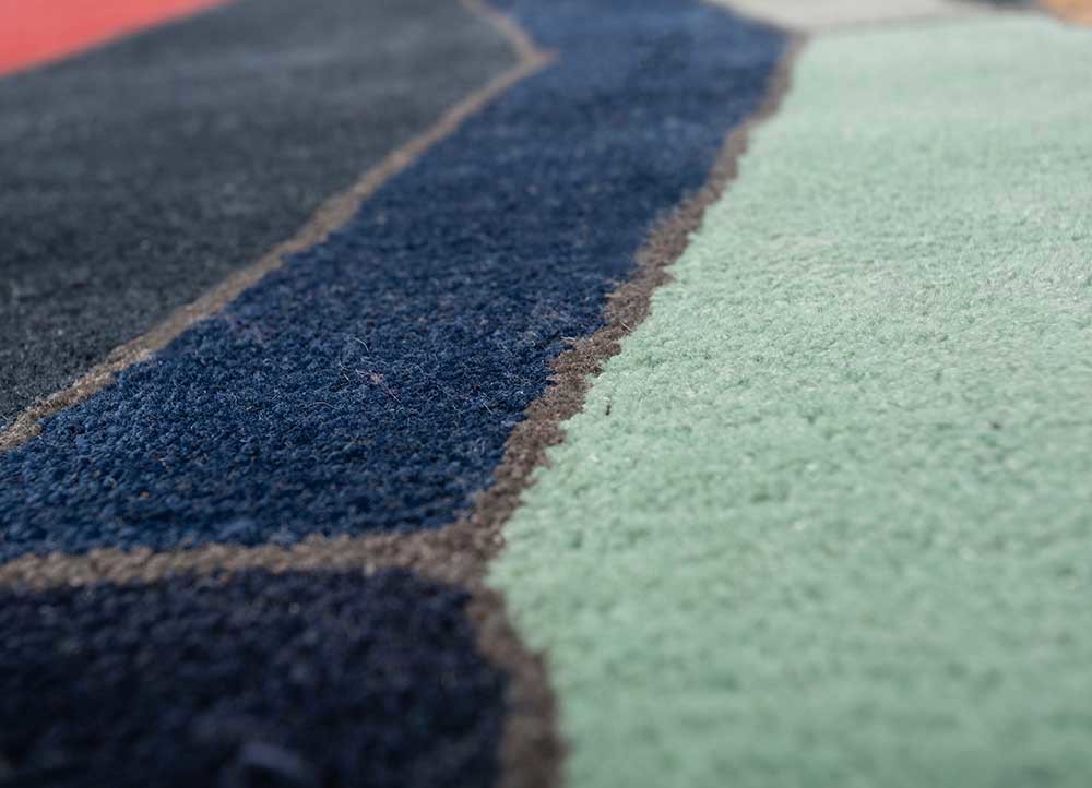 acar blue wool and viscose hand tufted Rug - CloseUp
