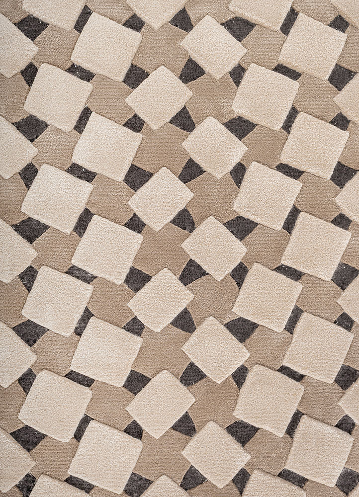 faces beige and brown wool and viscose hand tufted Rug - CloseUp