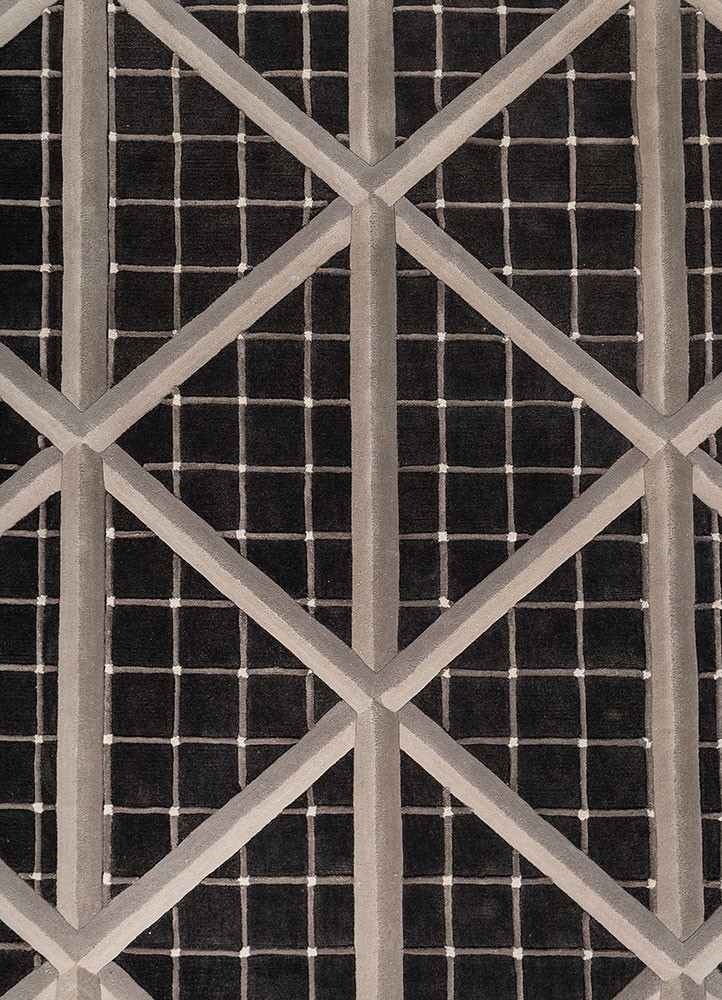 faces blue wool and viscose hand tufted Rug - CloseUp